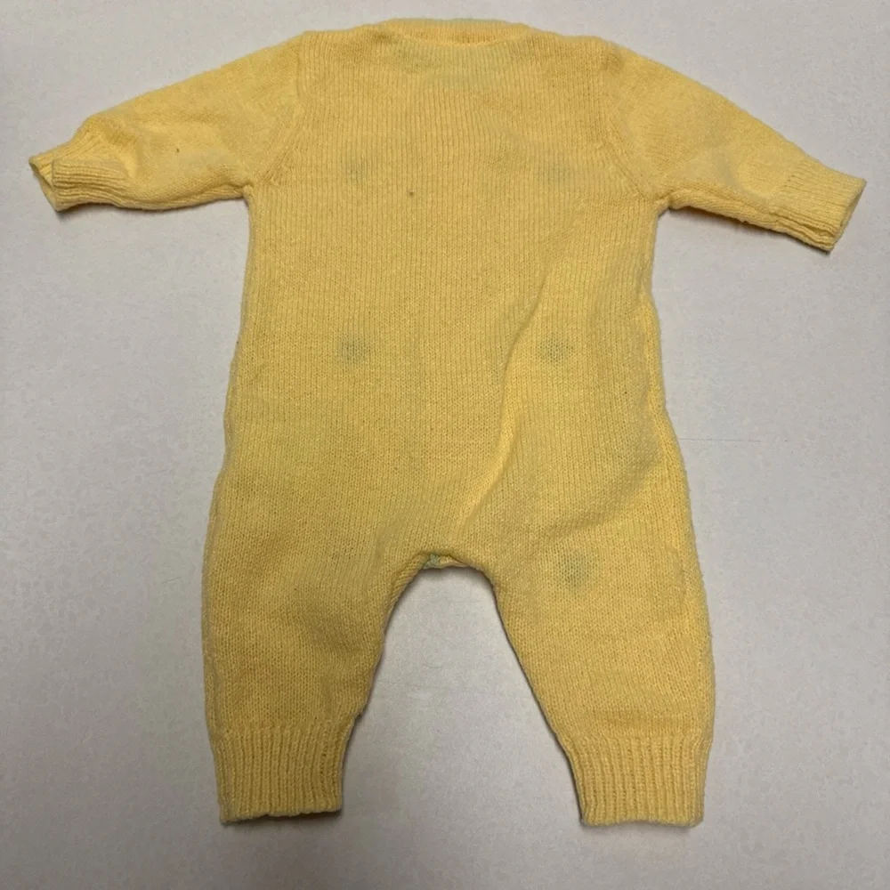 Baby Girl Yellow Knit Romper Floral Embroidered Button Front One Piece Outfit - Picture 4 of 5